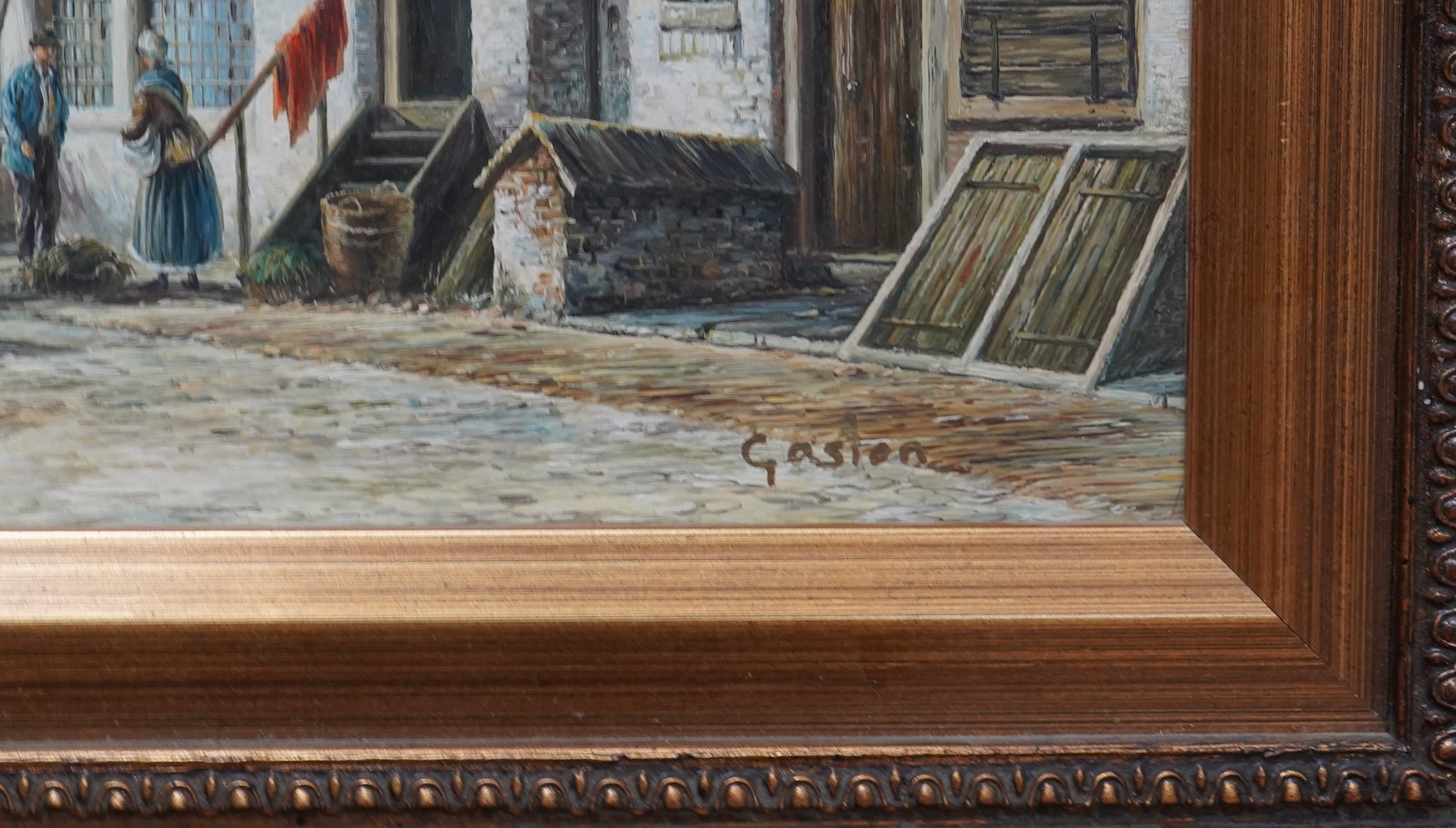 Johnny Gaston (b.1955), Continental street scenes, each signed, pair of oils on board, gilt frame, 39 x 49cm